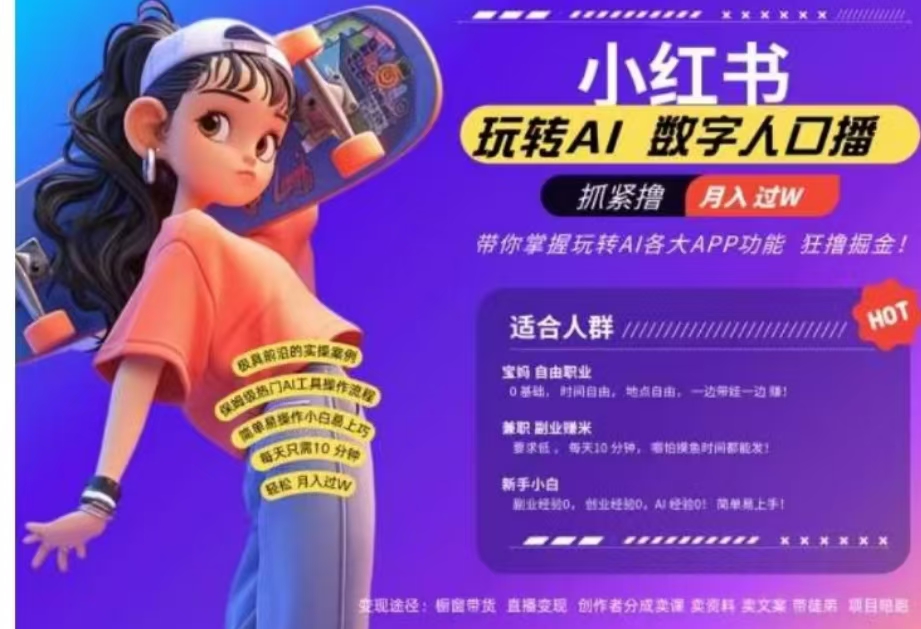 小红书数字人暴力起号，AI改写文案，流量火爆月入破W轻松拿捏，再也不用费劲录口播-西瓜网创