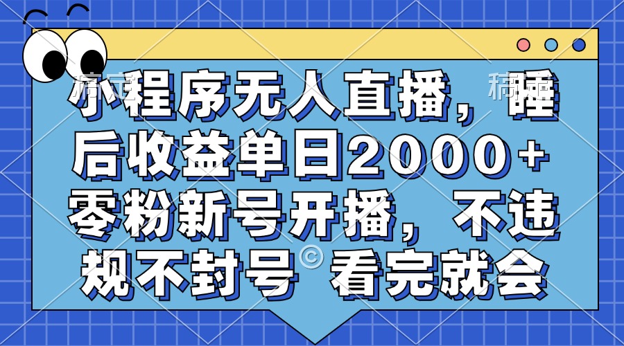 小程序无人直播，睡后收益单日2000+ 零粉新号开播，不违规不封号 看完就会-西瓜网创