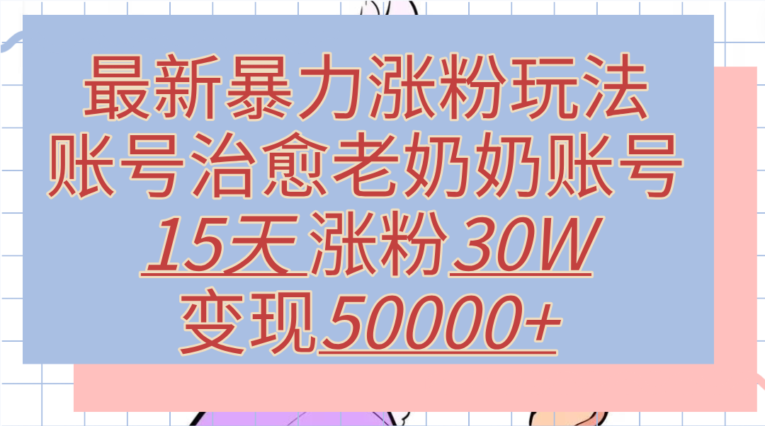 最新暴力涨粉玩法,治愈老奶奶账号,15天涨粉30W,变现50000+【揭秘】-西瓜网创