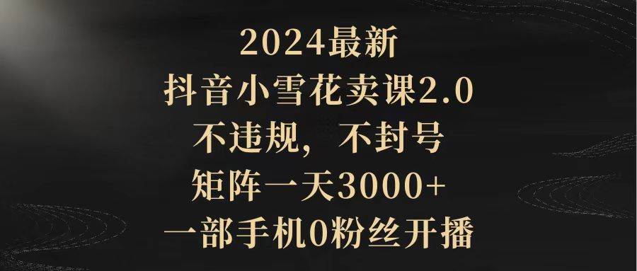 2024最新抖音小雪花卖课2.0 不违规 不封号 矩阵一天3000+一部手机0粉丝开播-西瓜网创