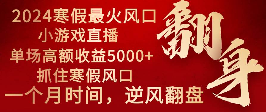2024年最火寒假风口项目 小游戏直播 单场收益5000+抓住风口 一个月直接提车-西瓜网创