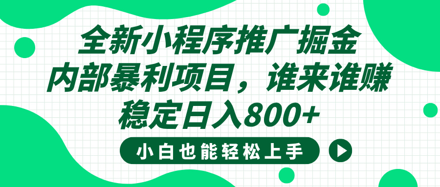 全新小程序推广掘金，内部暴利项目，小白轻松上手，稳定日入800+-西瓜网创