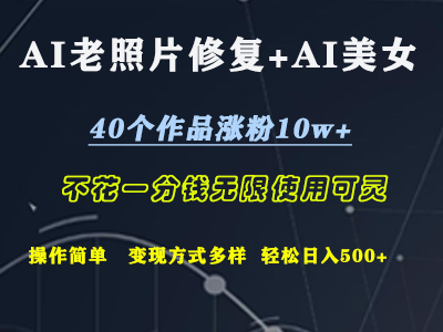 AI老照片修复+AI美女玩发  40个作品涨粉10w+  不花一分钱使用可灵  操作简单  变现方式多样话   轻松日去500+-西瓜网创
