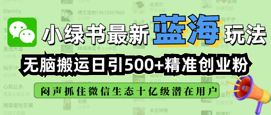 小绿书最新蓝海玩法，无脑搬运日引500+精准创业粉，闷声抓住微信生态十亿级潜在用户-西瓜网创