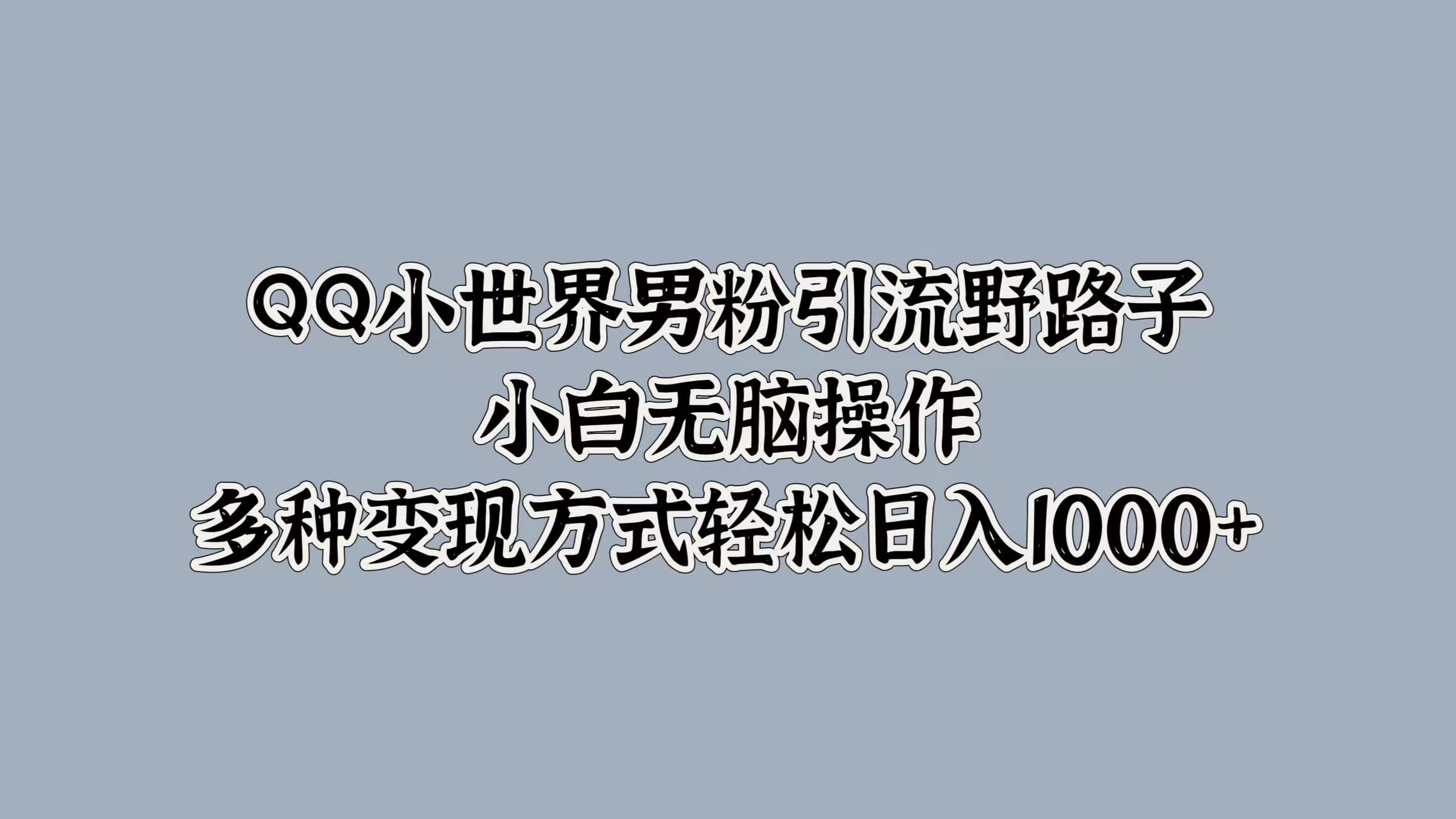 QQ小世界男粉引流野路子，小白无脑操作，多种变现方式轻松日入1000+-西瓜网创