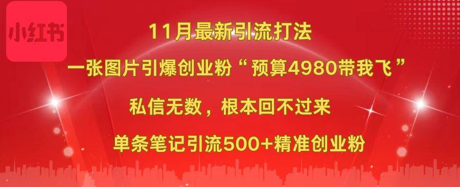 小红书11月最新图片打法，一张图片引爆创业粉“预算4980带我飞”，私信无数，根本回不过来，单条笔记引流500+精准创业粉-西瓜网创