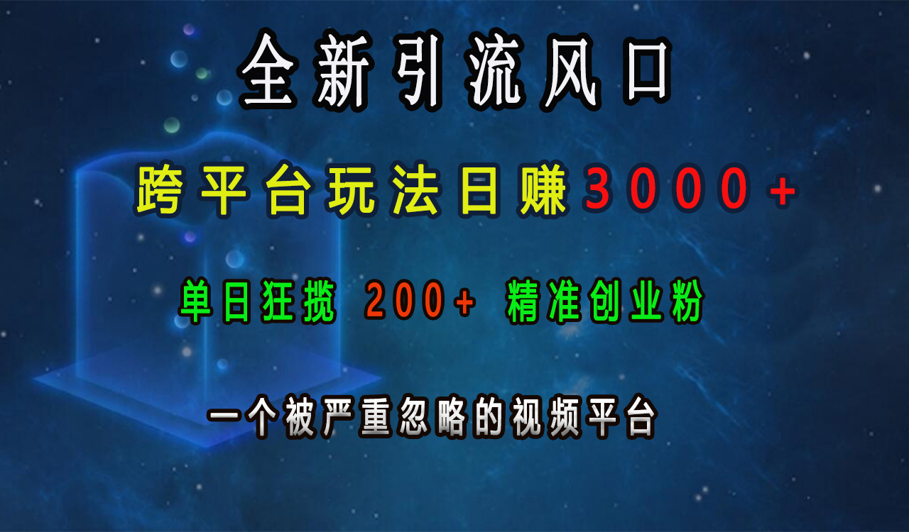全新引流风口，跨平台玩法日赚3000+，单日狂揽200+精准创业粉，一个被严重忽略的视频平台-西瓜网创