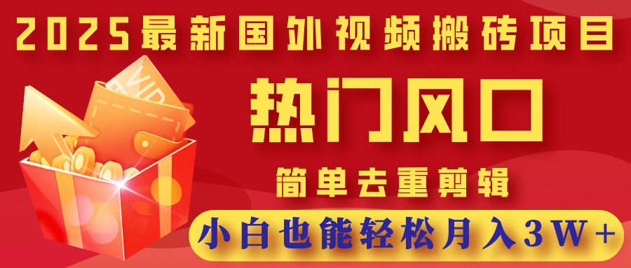 2025最新国外视频搬砖项目，热门风口，简单去重剪辑，小白也能轻松月入3W+-西瓜网创