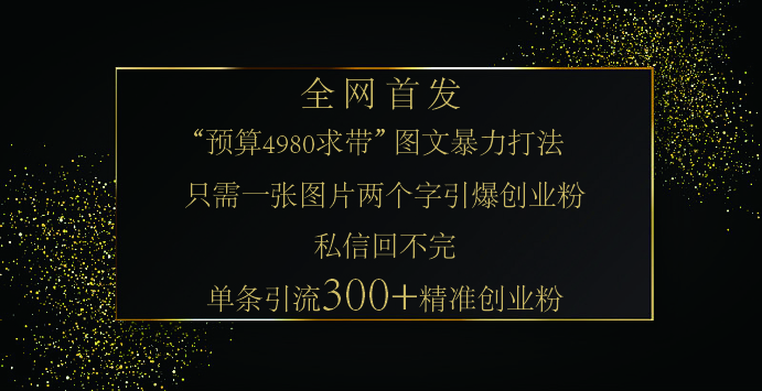 小红书，“预算 4980 带我飞” 的神奇图片引流法，堪称涨粉核武器！只需一张图，就能单条笔记凭借此方法，轻松引流 300 + 精准创业粉！-西瓜网创