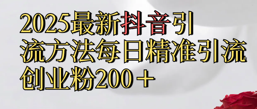 2025最新,抖音引流,方法每日精准引流创业粉300＋-西瓜网创
