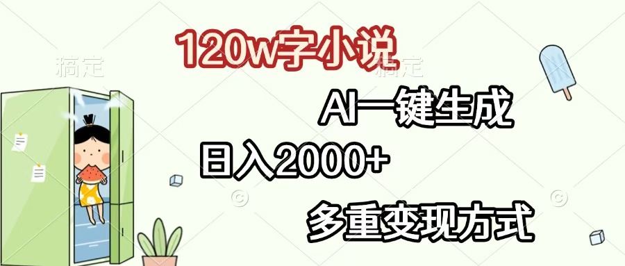 120w字小说，AI一键生成，日入2000+，多重变现方式-西瓜网创