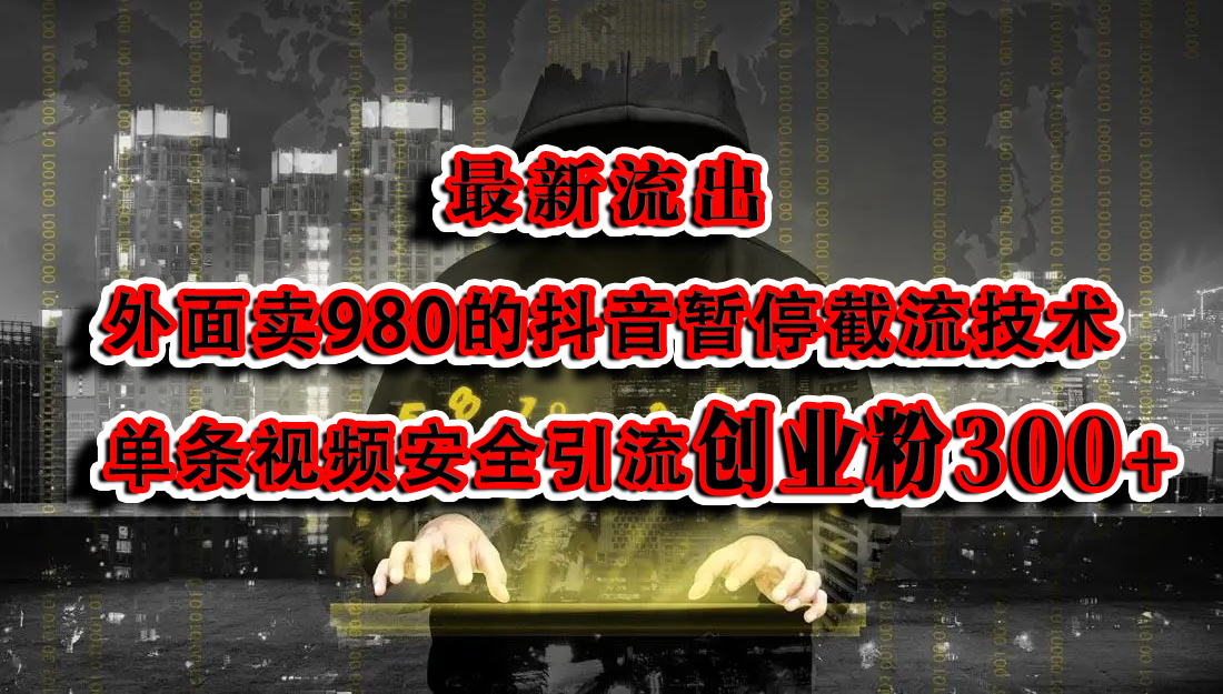 最新流出：外面卖980的抖音暂停截流技术单条视频安全引流创业粉300+-西瓜网创