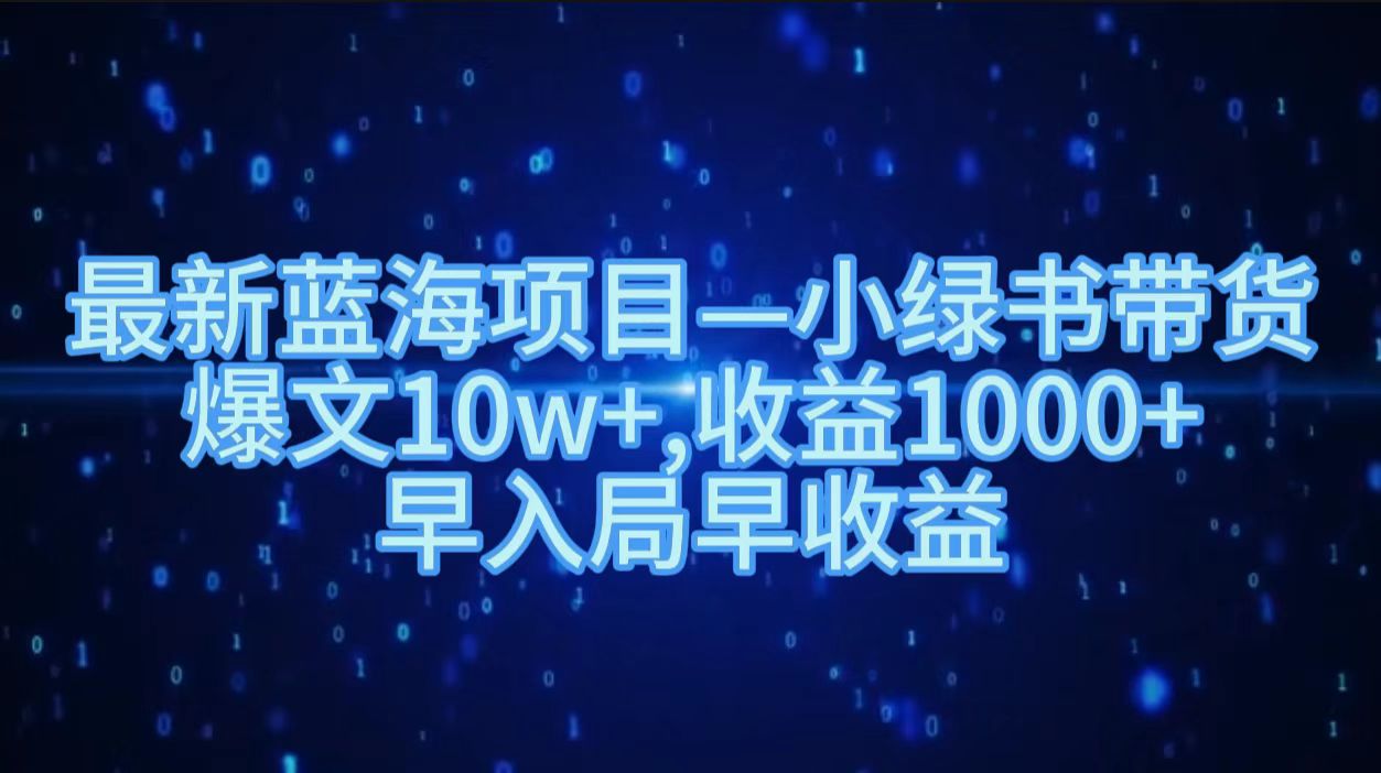 最新蓝海项目小绿书带货，爆文10w＋，收益1000＋，早入局早获益！！-西瓜网创