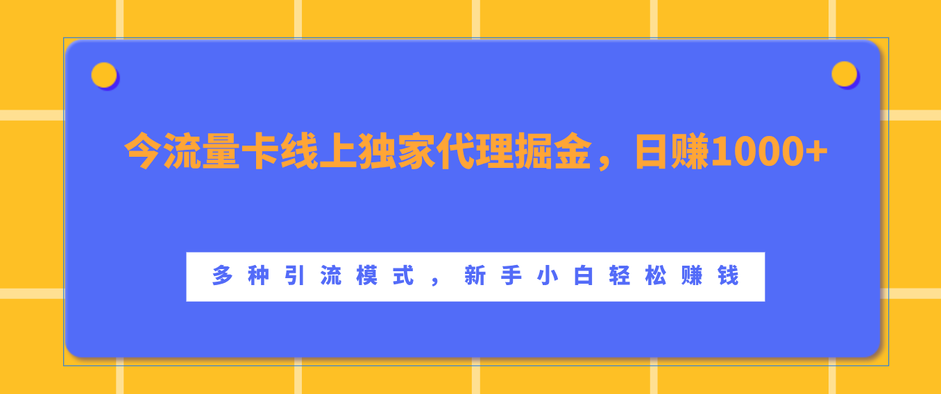 流量卡线上独家代理掘金，日赚1000+ ，多种引流模式，新手小白轻松赚钱-西瓜网创