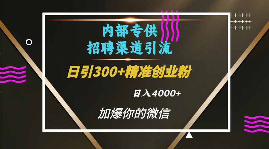 内部招聘引流技术，很实用的引流方法，流量巨大小白轻松上手日引300+精准创业粉，单日可变现4000+-西瓜网创