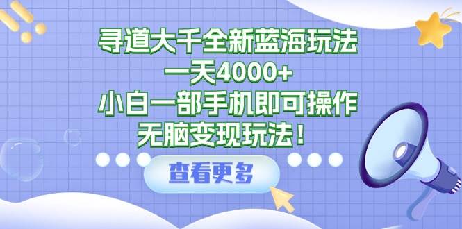 寻道大千全新蓝海玩法，一天4000+，小白一部手机即可操作，无脑变现玩法！-西瓜网创