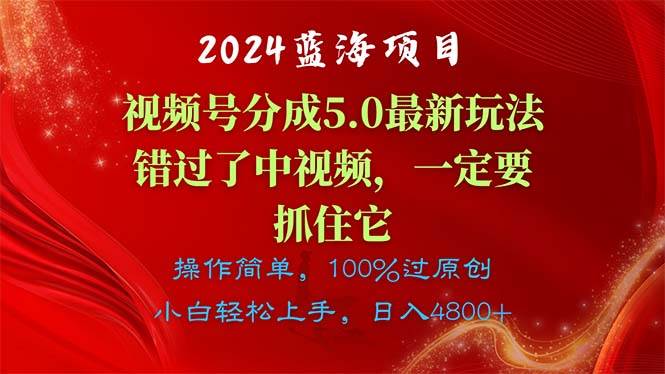 2024蓝海项目，视频号分成计划5.0最新玩法，错过了中视频，一定要抓住…-西瓜网创