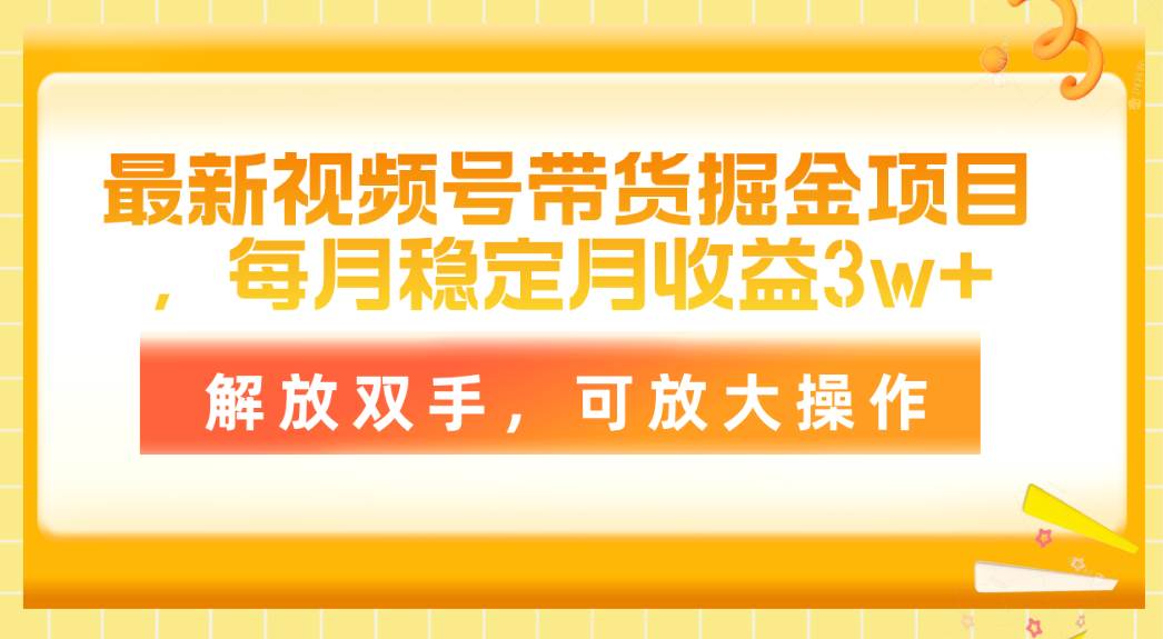 最新视频号带货掘金项目，每月稳定月收益3w+，解放双手，可放大操作-西瓜网创