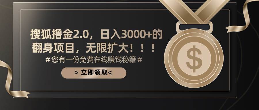 搜狐撸金2.0日入3000+，可无限扩大的翻身项目-西瓜网创
