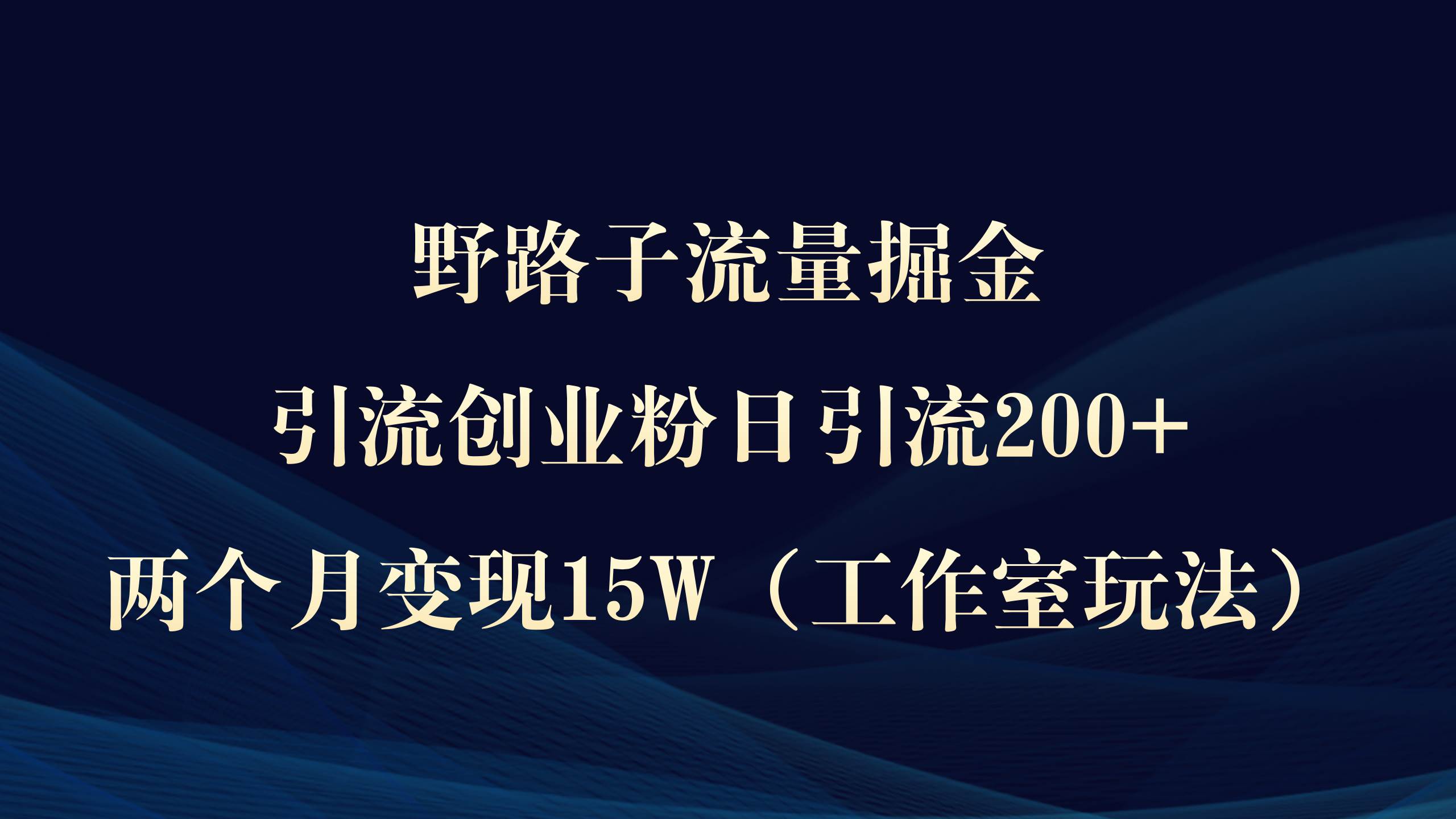 野路子流量掘金，引流创业粉日引流200+，两个月变现15W（工作室玩法））-西瓜网创