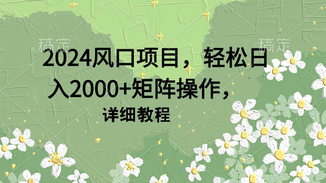2024风口项目，轻松日入2000+矩阵操作，详细教程-西瓜网创