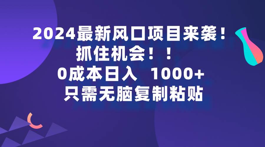 2024最新风口项目来袭，抓住机会，0成本一部手机日入1000+，只需无脑复…-西瓜网创