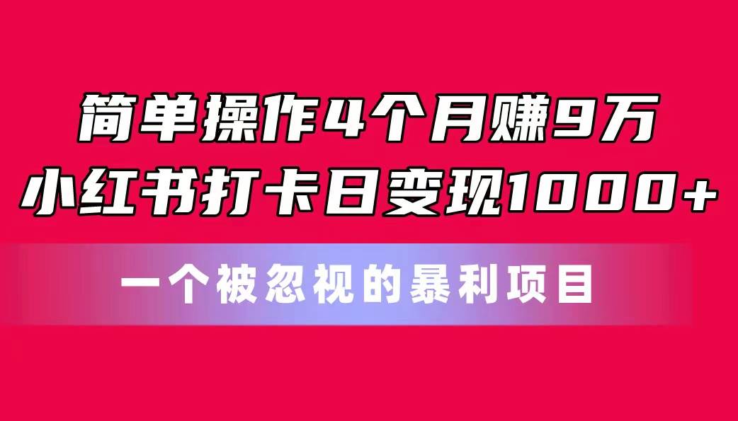 简单操作4个月赚9万！小红书打卡日变现1000+！一个被忽视的暴力项目-西瓜网创