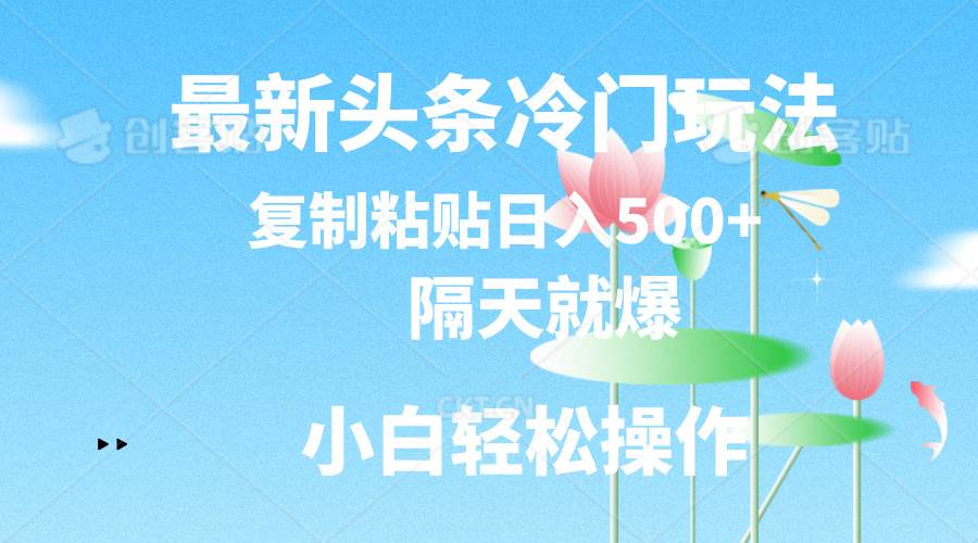 最新头条冷门玩法，隔天就爆，复制粘贴日入500+-西瓜网创