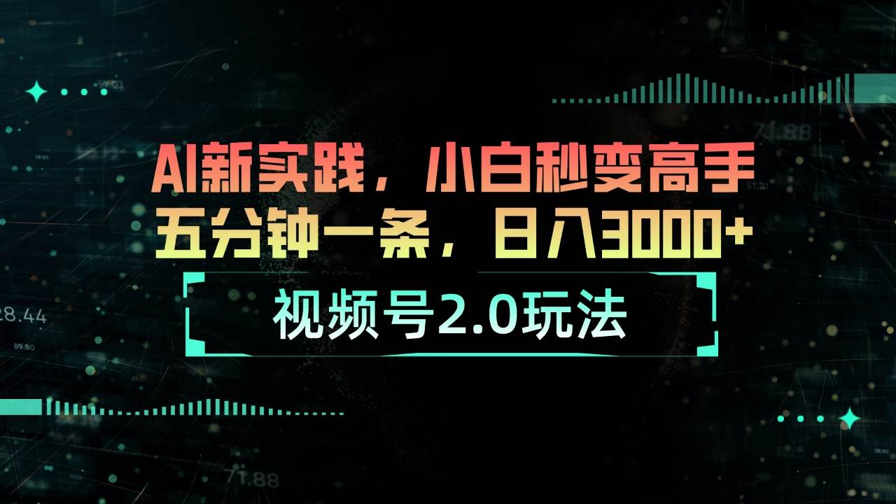 视频号2.0玩法 AI新实践，小白秒变高手五分钟一条，日入3000+-西瓜网创