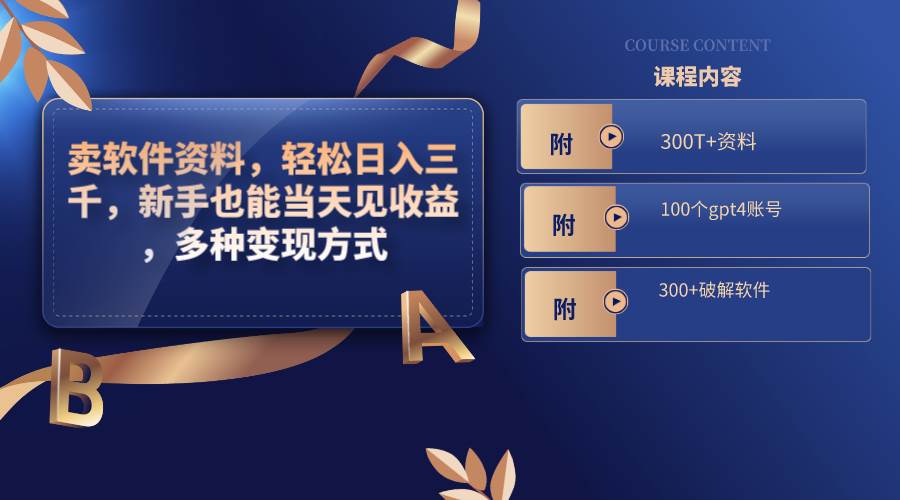 卖软件资料，轻松日入三千，新手也能当天见收益，多种变现方式，（附300T+资料，100个gpt4账号，300+破解软件）-西瓜网创