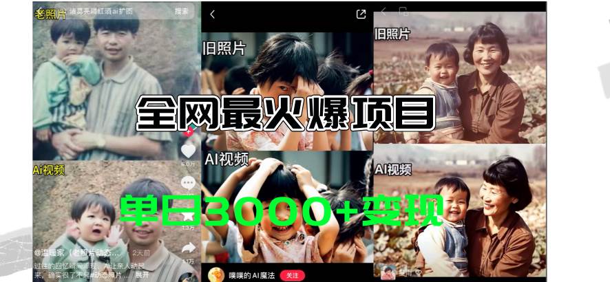 全网爆火的AI让老照片动起来教程，蹭热点日赚3000+，内含免费工具一键…-西瓜网创