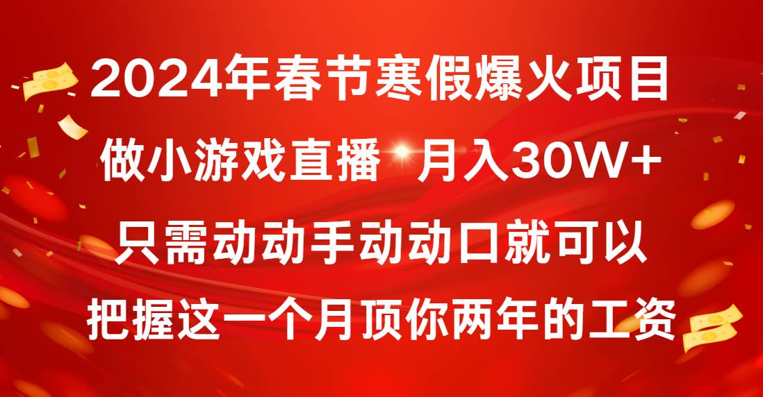 2024年春节寒假爆火项目，普通小白如何通过小游戏直播做到月入30W+-西瓜网创