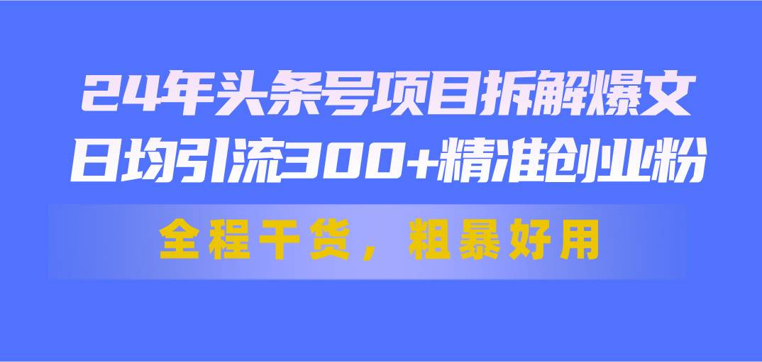24年头条号项目拆解爆文，日均引流300+精准创业粉，全程干货，粗暴好用-西瓜网创
