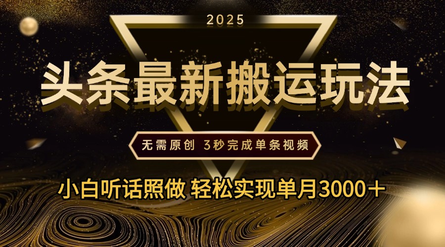 2025年今日头条最新搬运玩法，无需原创3秒完成视频轻松实现单月3000＋-西瓜网创