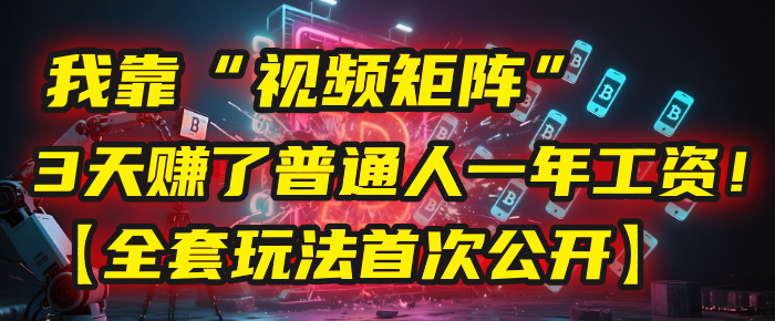 我靠“视频矩阵”，3天赚了普通人一年工资！【全套玩法首次公开】-西瓜网创