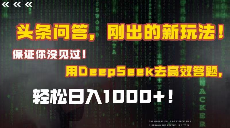 头条问答，刚出的新玩法！保证你没见过！结合Deepseek高效答题，轻松日入1000+-西瓜网创