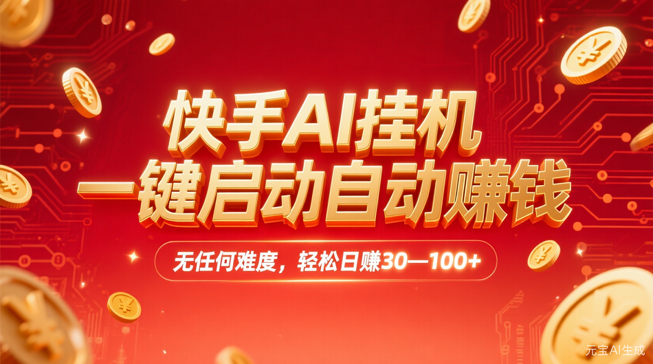 快手AI，一键启动自动赚钱 无任何难度，轻松一天30—100+-西瓜网创