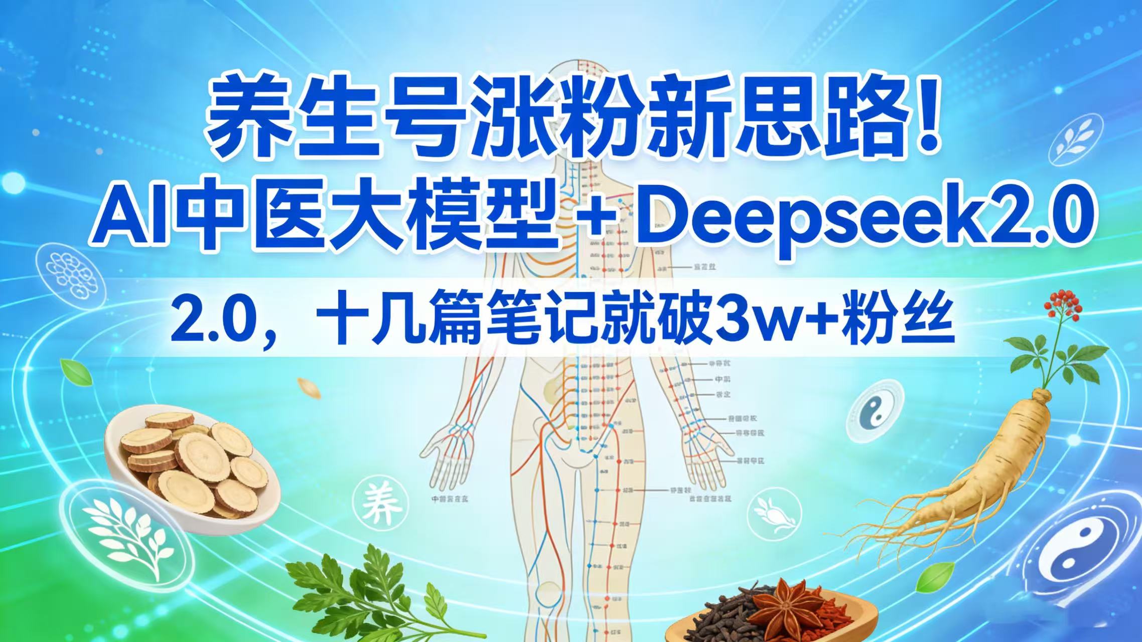 养生号涨粉新思路！AI 中医大模型 + Deepseek 2.0，十几篇笔记就破 3w + 粉丝-西瓜网创