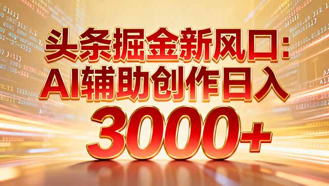 头条掘金新风口：AI辅助创作日入3000+，矩阵玩法当天启动隔天见效-西瓜网创