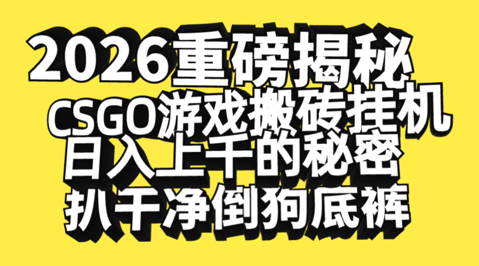 2026开年重磅解密，CSGO游戏搬砖挂机日入上千的秘密，把倒狗的底裤扒干净，毫无保留-西瓜网创